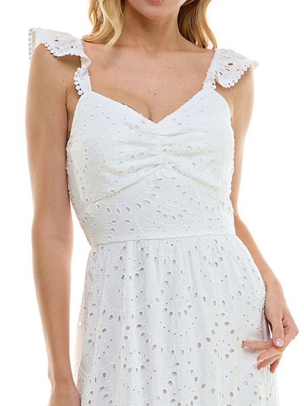 Lily Rose White Eyelet Midi Dress with Ruffle Straps - Picture 4 of 16